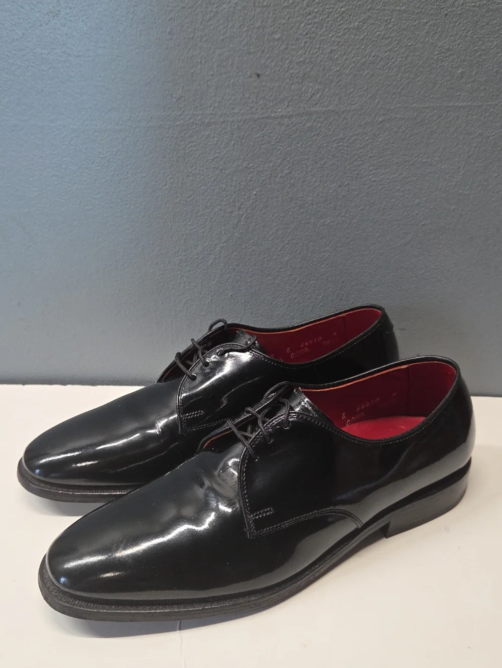 Allen Edmonds Formal Black Patent Leather Tuxedo Oxfords with Red Lining Size 8